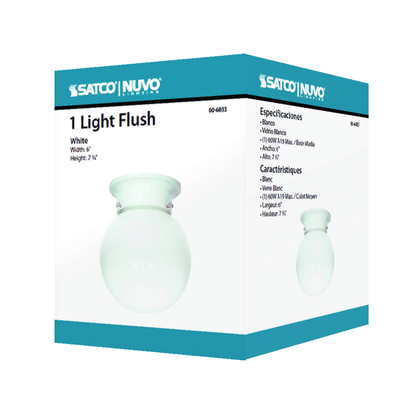 1 Light - 6" - Ceiling Fixture - White Ball, Color retail packaging