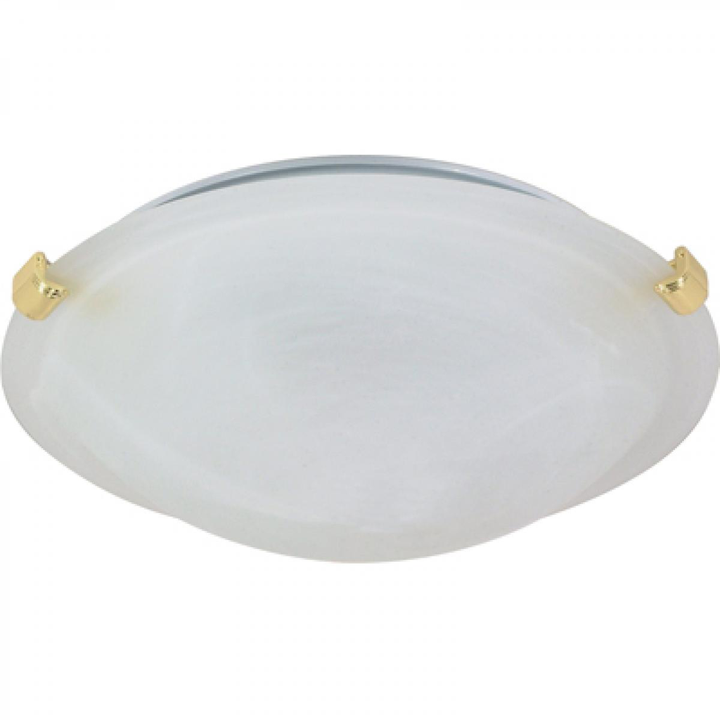 1 Light - 12" Flush with Alabaster Glass - Polished Brass Finish