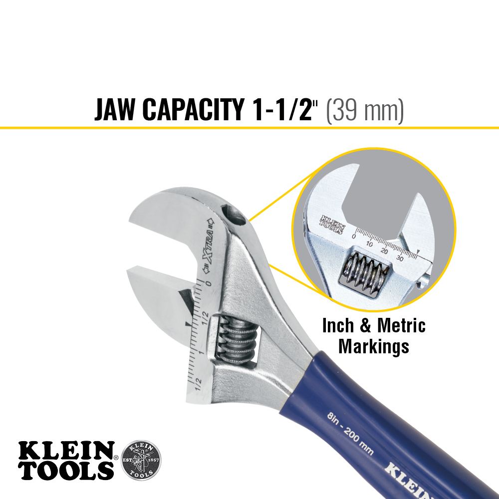 Adjustable Wrench, Extra-Wide Jaw, 8-Inch