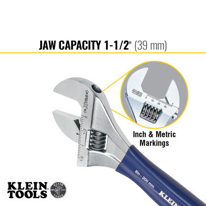 Adjustable Wrench, Extra-Wide Jaw, 8-Inch