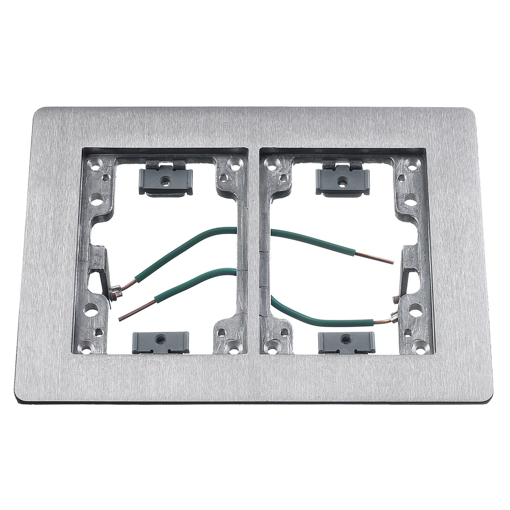 2-Gang Flat Flange with Grounding Wire with Grounding Wire, Rectangular, 6.00" X 8.14", Brushed Aluminum