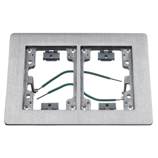 2-Gang Flat Flange with Grounding Wire with Grounding Wire, Rectangular, 6.00" X 8.14", Brushed Aluminum