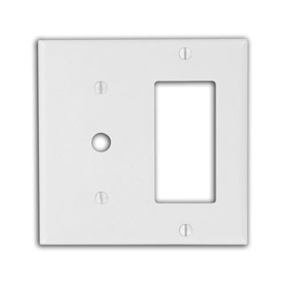 2-Gang Combination Wallplate, 1-Decora/GFCI and 1-Telephone/Cable, Standard Size, Thermoset, White