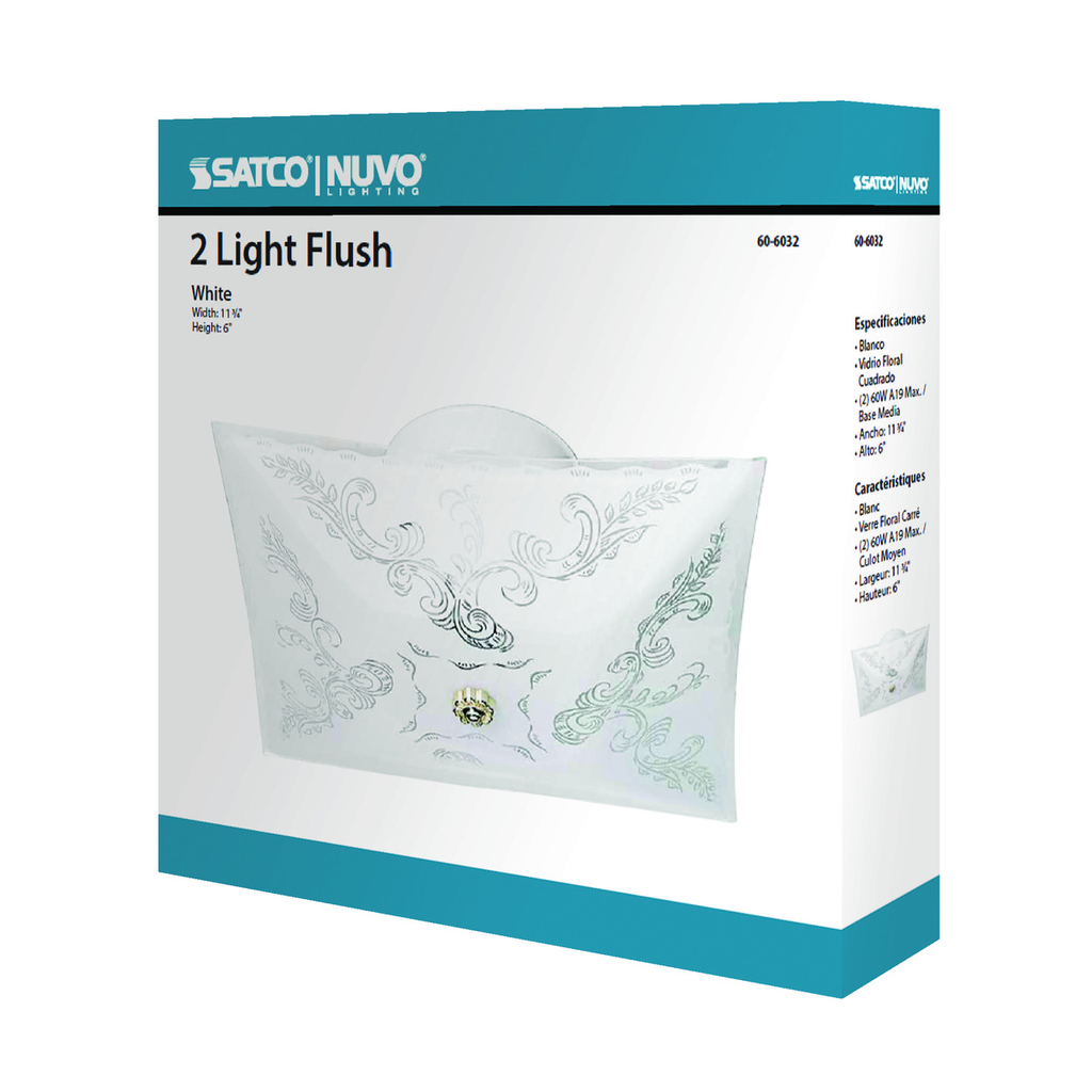 2 Light - 12" - Ceiling Fixture - Square Floral, Color retail packaging