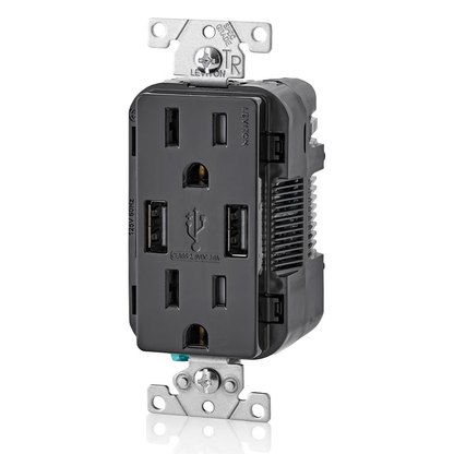 3.6A USB Type-A/Type-A Wall Outlet Charger with 15A Tamper-Resistant Receptacles
