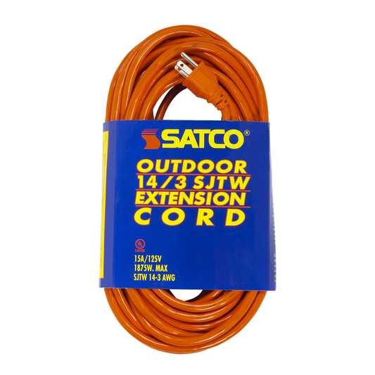 25Ft Orange Heavy Duty Outdoor Extension Cord; 14/3 Ga 15A-125V; 1875W