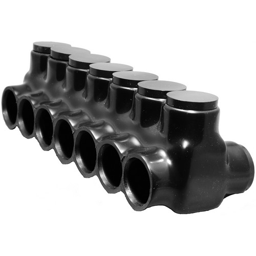 Black Insulated Multi-Cable Connector - Dual Entry 7 Ports 250 - 6