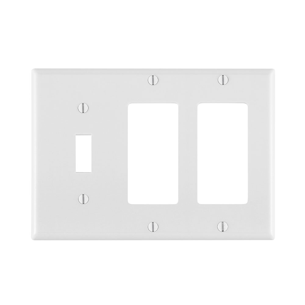3-Gang Combination Wallplate, 1-Toggle and 2-Decora/GFCI, Standard Size, Thermoset, White