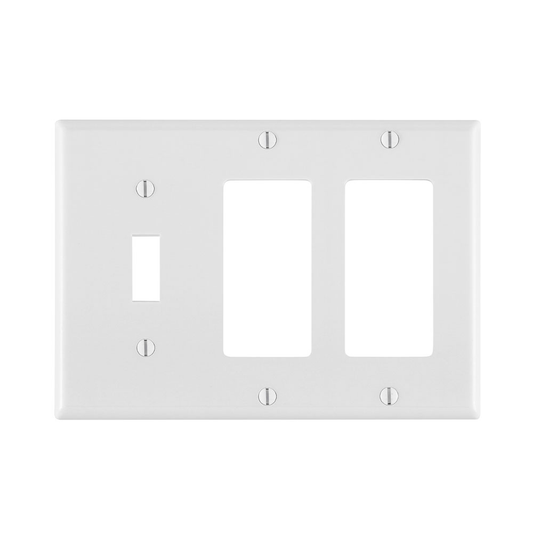 3-Gang Combination Wallplate, 1-Toggle and 2-Decora/GFCI, Standard Size, Thermoset, White