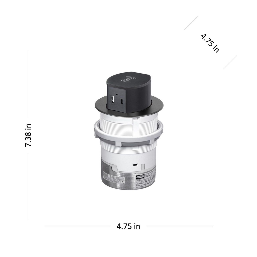 20A Tri-Power Counter Receptacle, Surface Mount, Black