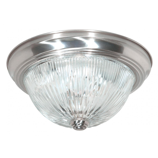 2 Light - 11" Flush with Ribbed Glass - Brushed Nickel Finish