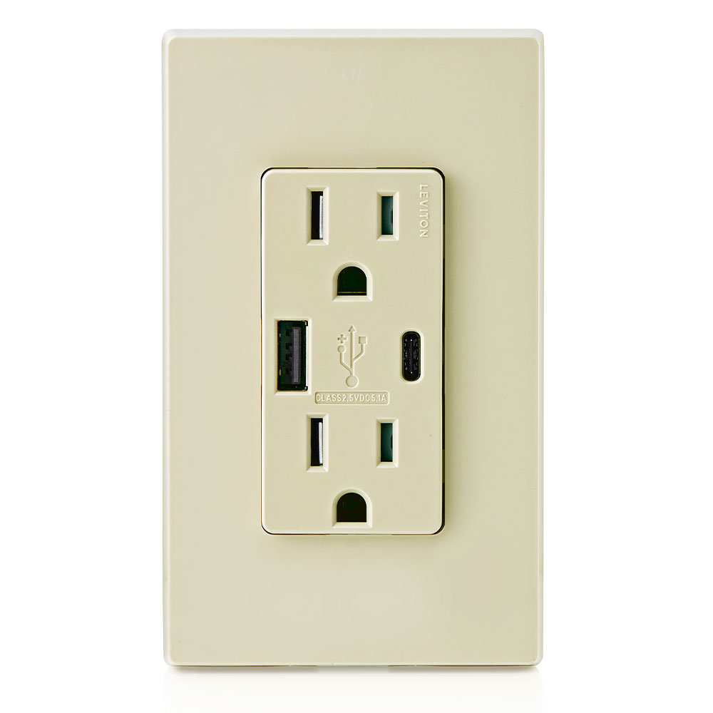 5.1A USB Type A/Type-C Wall Outlet Charger with 15A Tamper-Resistant Outlet