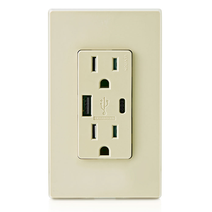 5.1A USB Type A/Type-C Wall Outlet Charger with 15A Tamper-Resistant Outlet