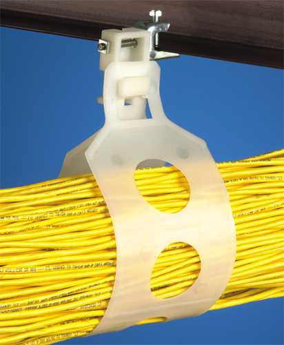 Arlingtons The Loop. Hanger for communications cable, fiver optic cable and any low voltage cable. Versatile mounting, rotates to any angle. Can be stacked perpendicular or parallel. Loop size is 5". Listed for use in enviornmental in use spaces.