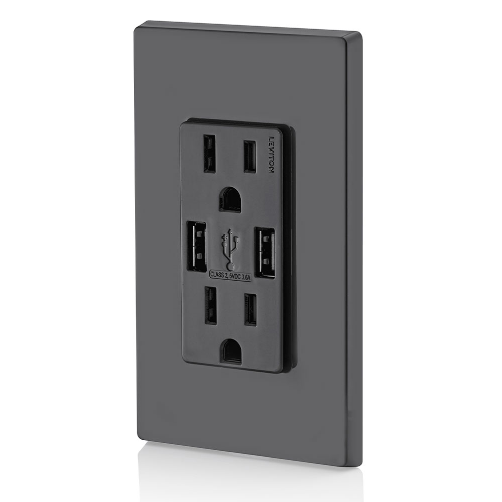 3.6A USB Type-A/Type-A Wall Outlet Charger with 15A Tamper-Resistant Receptacles