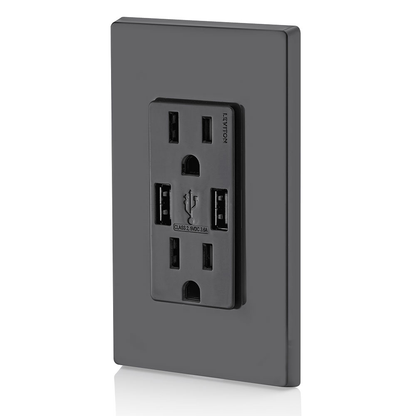 3.6A USB Type-A/Type-A Wall Outlet Charger with 15A Tamper-Resistant Receptacles