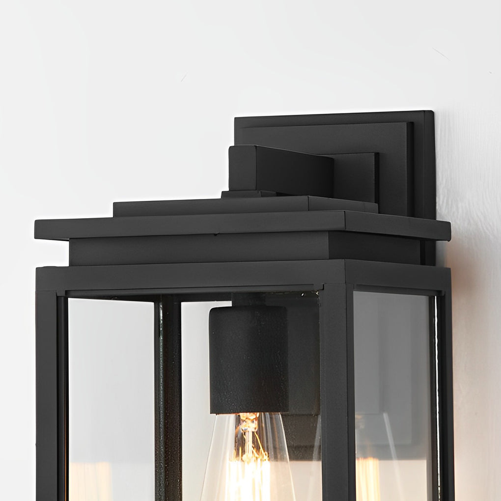 Waterproof Rectangular Glass Black Outdoor Wall Lantern Lantern