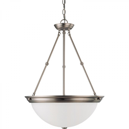 3 Light - 20" Pendant with Frosted White Glass - Brushed Nickel Finish