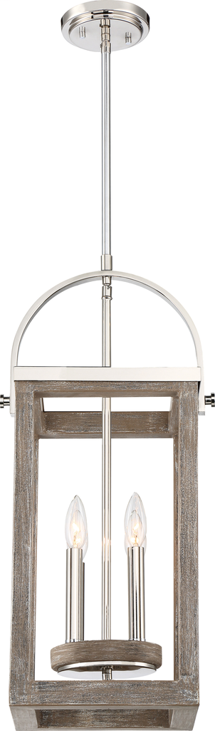 Bliss - 4 Light Pendant - Driftwood Finish with Polished Nickel Accents