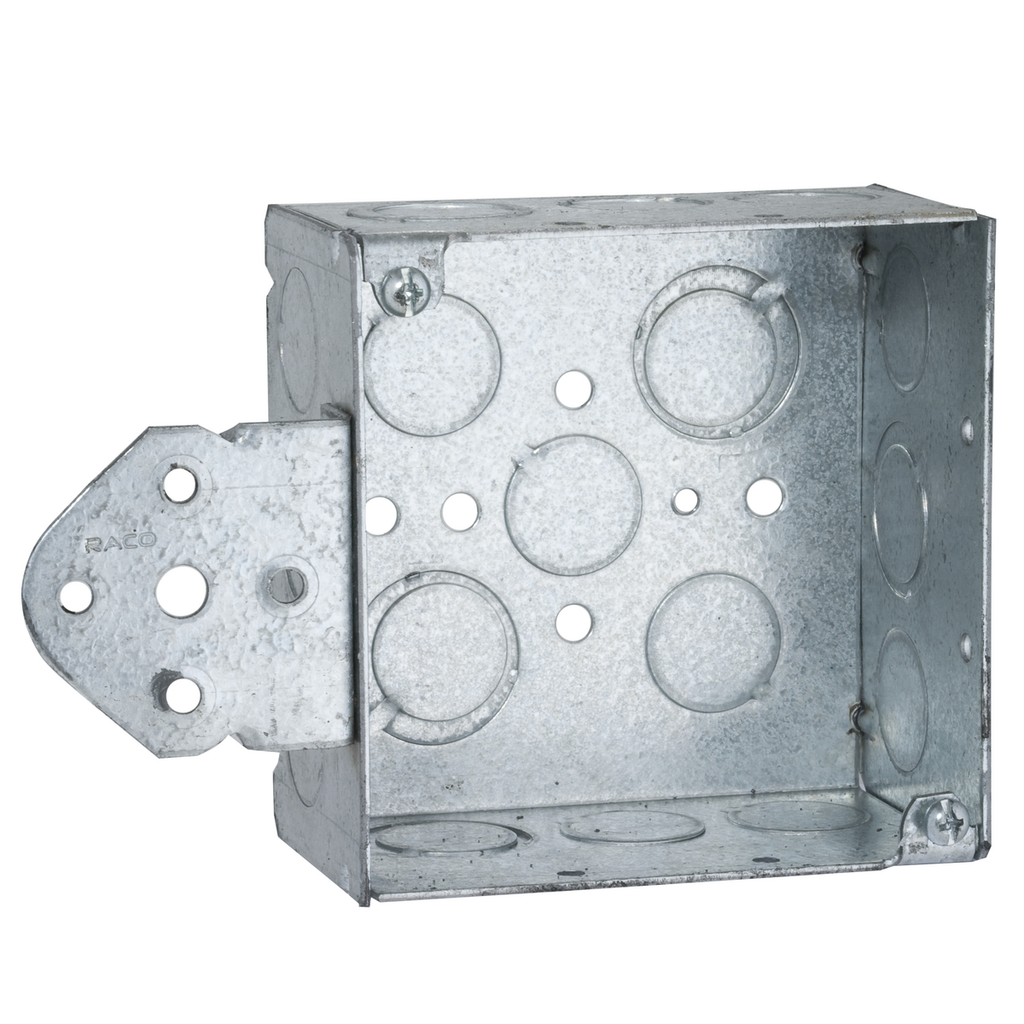 4 in. Square Box, Welded, 2-1/8 in. Deep, Nine 1/2 in. KO's and Five TKO's, B Bracket