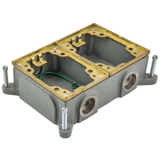 2-Gang, Rectangular, Cast Iron Box, Shallow, Semi Adjustable, Brass Top