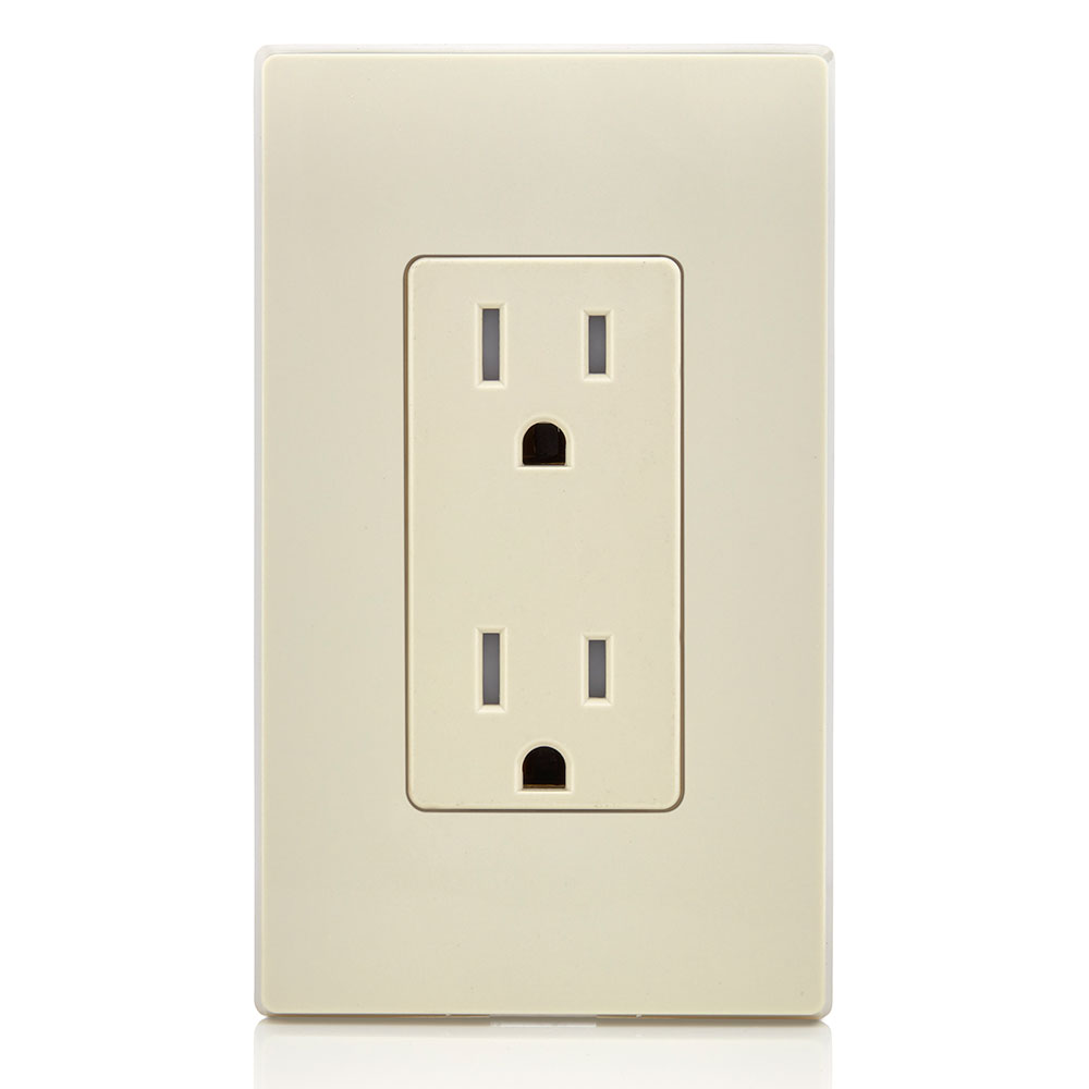 15 Amp Decora Tamper-Resistant Duplex Outlet/Receptacle, Self-Grounding, Light Almond