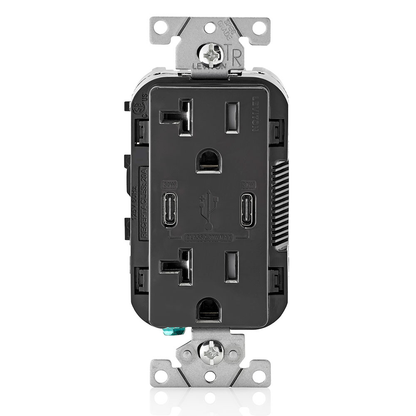 30W (6A) USB Dual Type-C/C Power Delivery Wall Outlet Charger with 20A Tamper-Resistant Outlet