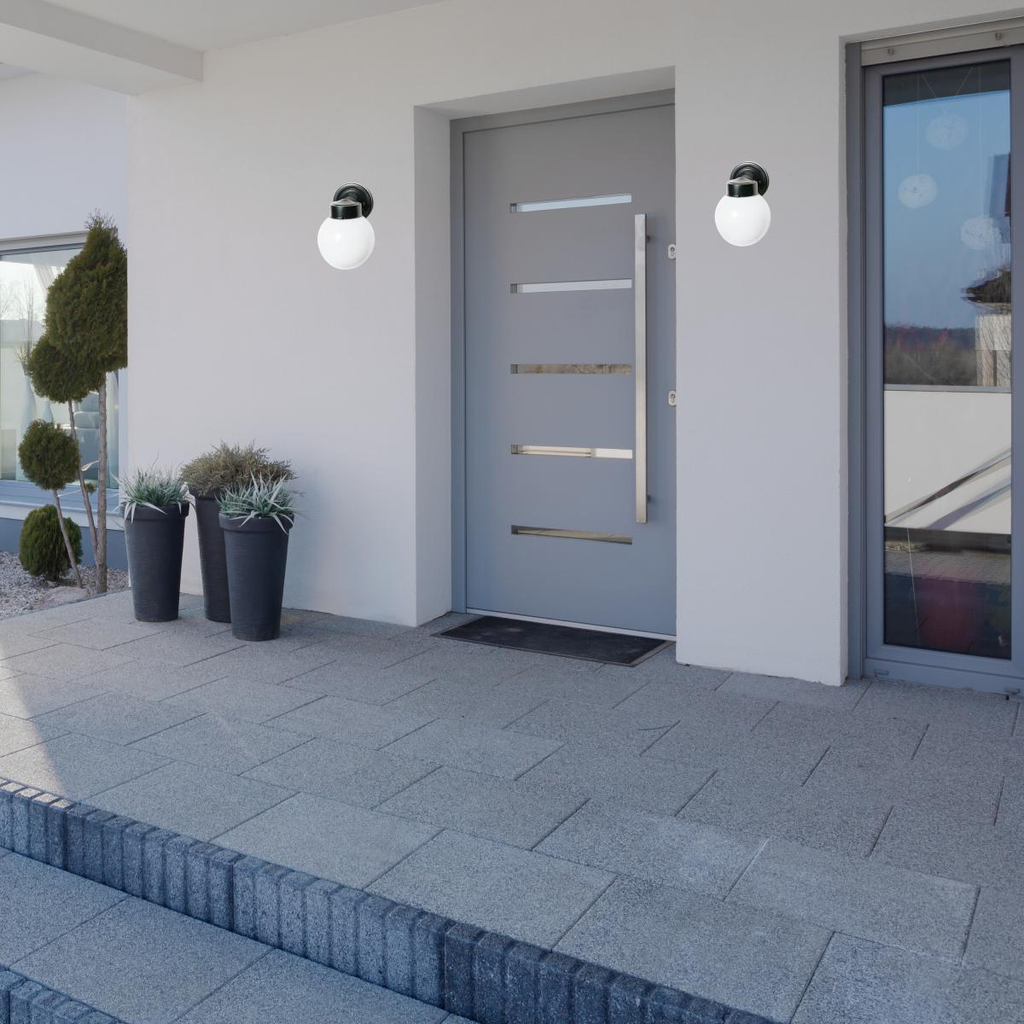 1 Light - 6" Outdoor Wall with White Glass - Black Finish