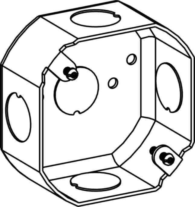 1-1/2" DEEP, 3-1/2" OCTAGON (3O) BOX DRAWN WITH 1/2" KO