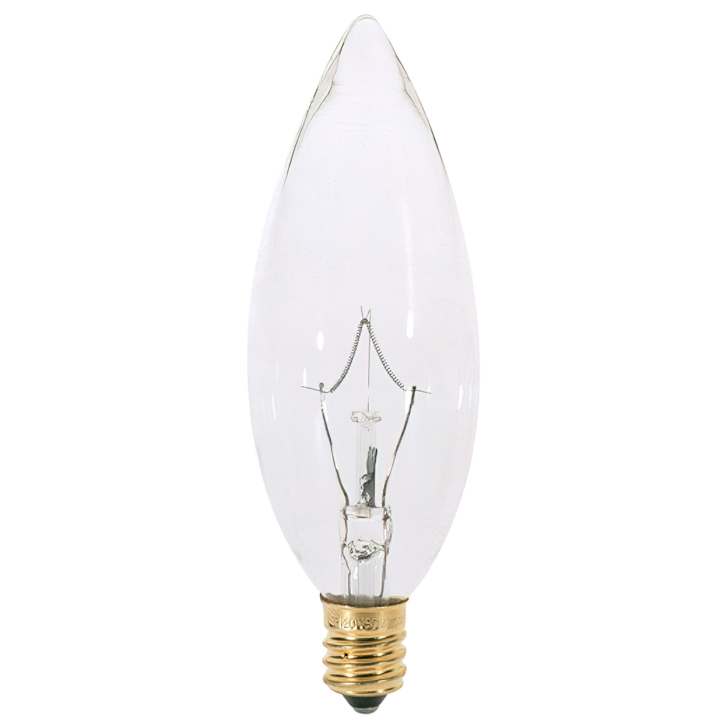 60 Watt B10 Incandescent; Clear; 1500 Average rated hours; 672 Lumens; Candelabra base; 120 Volt; 2-Card