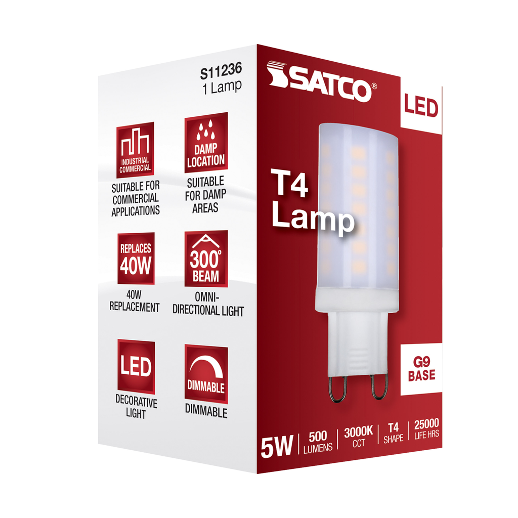 5 Watt; JCD LED; Frost; 3000K; G9 Base; 120 Volt