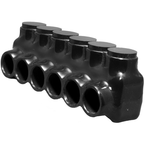 Black Insulated Multi-Cable Connector - Single Entry 6 Ports 250 - 6