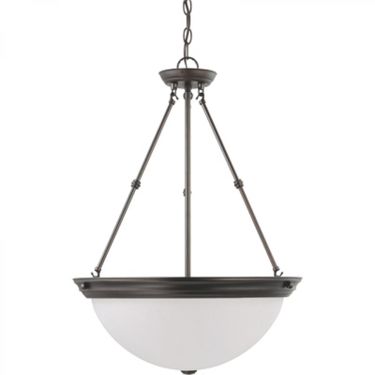 3 Light - 20" Pendant with Frosted White Glass - Mahogany Bronze Finish