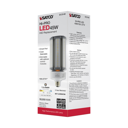 45 Watt; LED HID Replacement; CCT Selectable; Medium base; 100-277 Volt; ColorQuick Technology