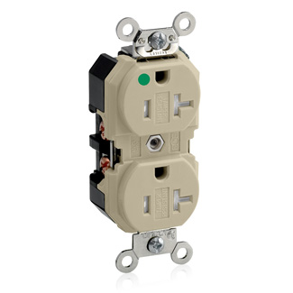 20 Amp Duplex Receptacle/Outlet, Hospital Grade, Tamper-Resistant, Self-Grounding