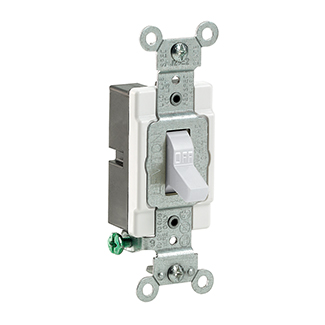15 Amp, 120/277 Volt, Toggle  Single-Pole AC Quiet Switch,  Commercial Spec Grade, Grounding, Side Wired, - White