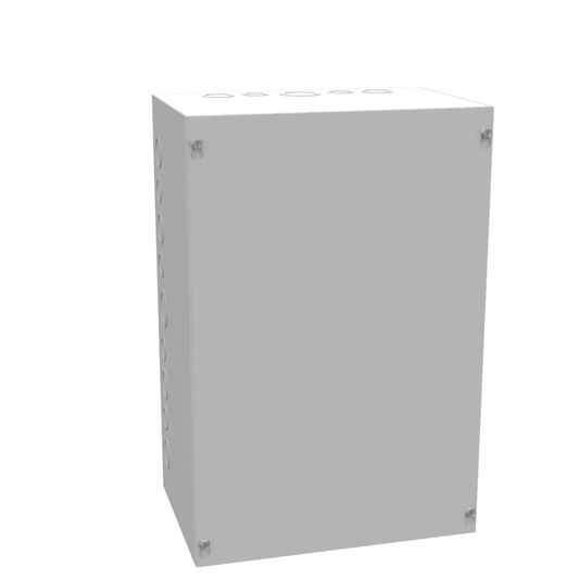 18x8x12 Screw Cover Type 1 UL Listed Steel Knockouts ANSI 61 Gray Cover With Teardrop Slots Mounting Holes In Back