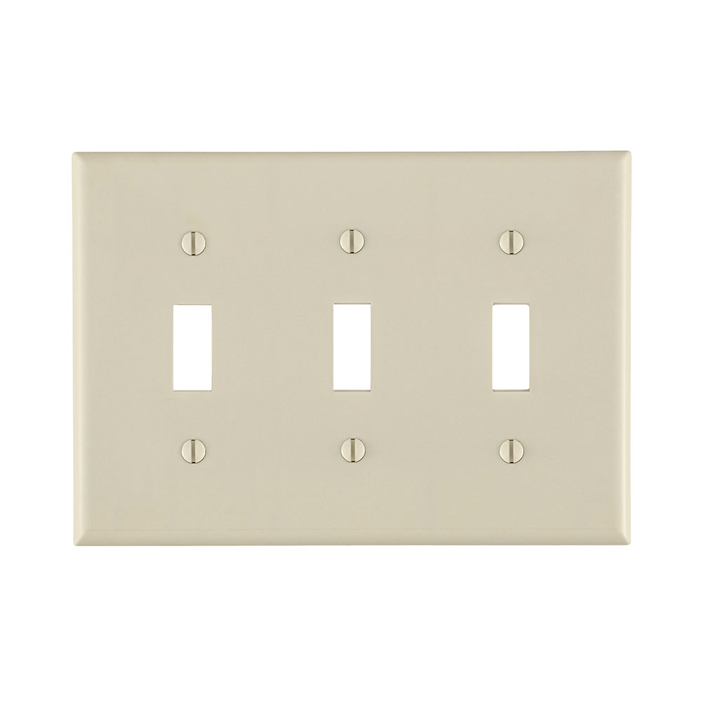 3-Gang Toggle Switch Wallplate, Standard Size, Thermoset, Device Mount, Light Almond
