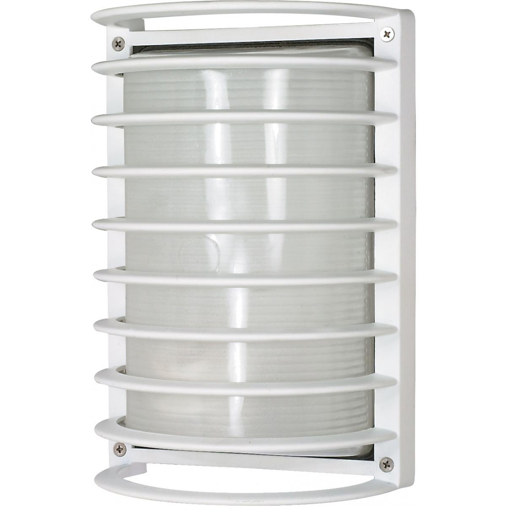 1 Light - 10" Rectangle Cage Bulkhead - Semi Gloss White Finish