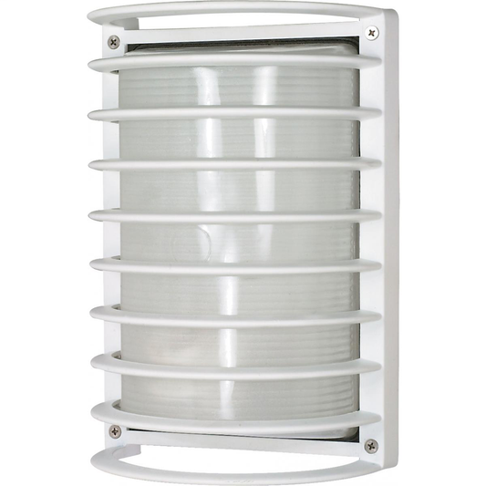 1 Light - 10" Rectangle Cage Bulkhead - Semi Gloss White Finish