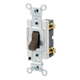 20 Amp, 120/277 Volt, Toggle  Single-Pole AC Quiet Switch,  Commercial Spec Grade, Grounding, Back & Side Wired, - Brown