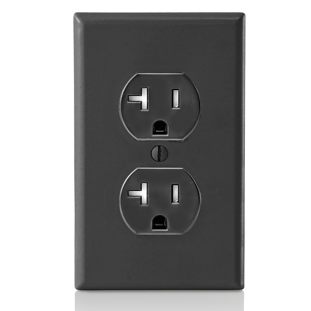 20 Amp Duplex Tamper-Resistant Outlet/Receptacle, Grounding, Black