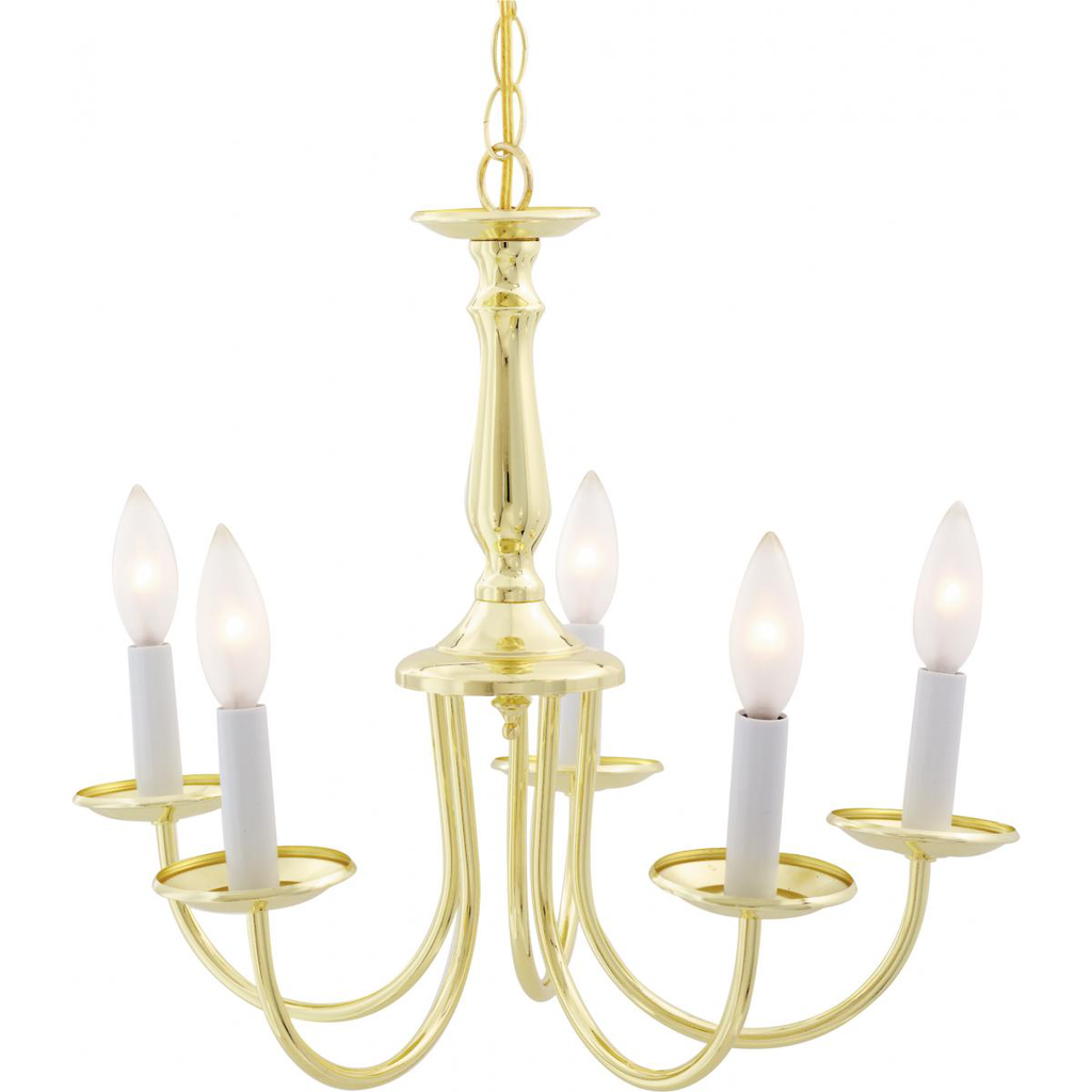 5 Light - Chandelier with Candlesticks - Polished Brass Finish
