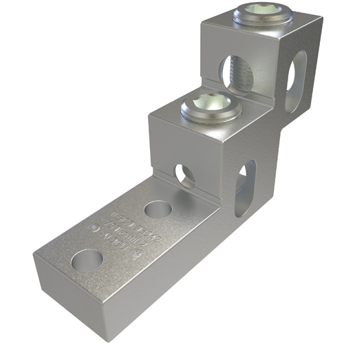 Aluminum Panelboard Lug, Heavy Duty, Dual Rated, Conductor Range 750-2, 2 Ports, 2 Holes, 3/8in Bolt Size, 1-3/8in Hole Spacing, Tin Plated, UL, CSA