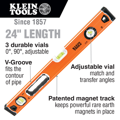 Bubble Level, 3 Vial, 24-Inch