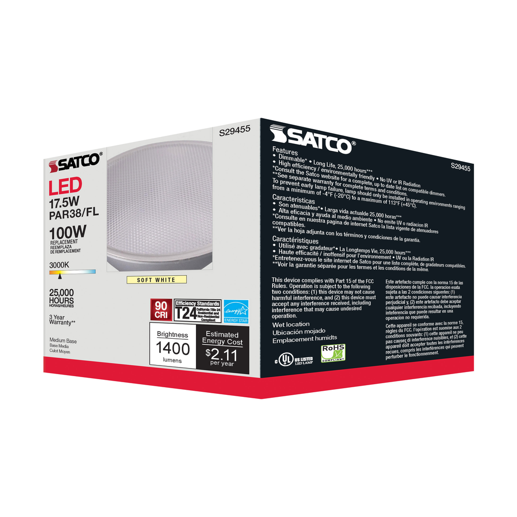 17.5 Watt; PAR38 LED; 3000K; 40 deg. Beam Angle; Medium base; 120 Volt
