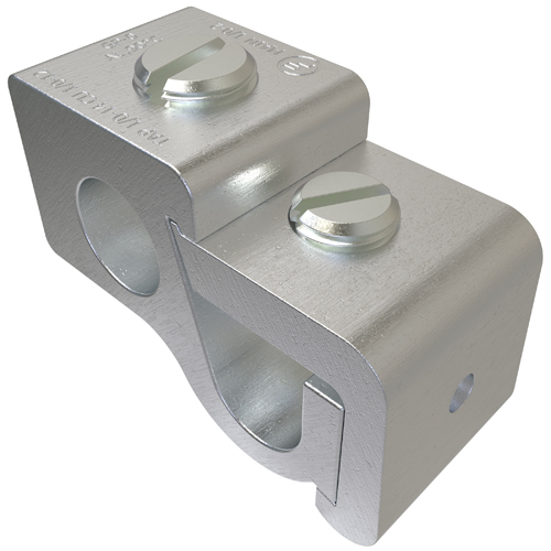Aluminum Parallel Tap Connector, Dual Rated, Main Conductor Range 1/0-2, Tap Range 1/0-12 AL, 1/0-14 CU, Tin Plated, UL, CSA