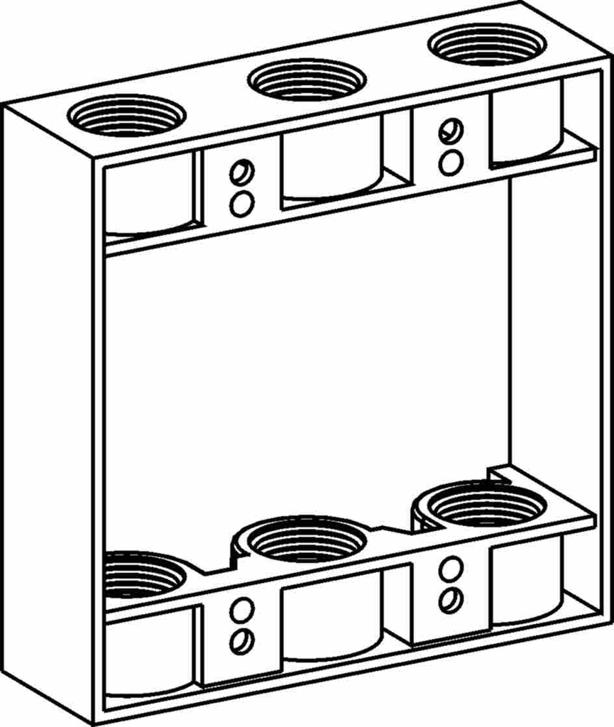 2-GANG 1" DEEP EXTENSION RING, 6 OUTLET HOLES - 1/2" SIZE
