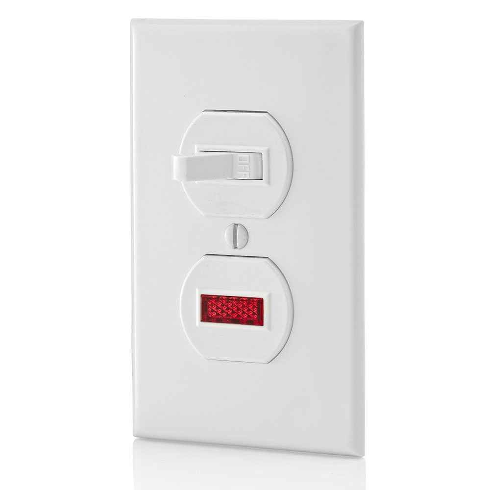 15 Amp, 120 Volt, Duplex Style Single-Pole / Neon Pilot AC Combination Switch, Commercial Grade, Non-Grounding, Side Wired , White