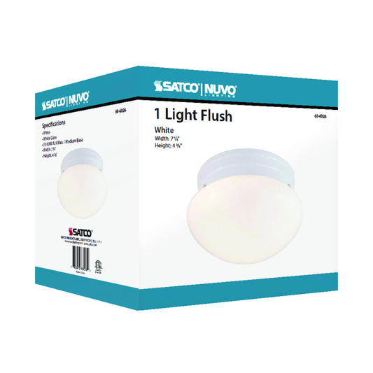 1 Light - 8" - Flush Mount - Small White Mushroom, Color retail packaging